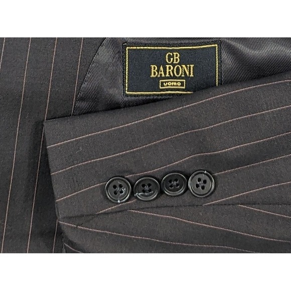 MaxDavoli Other - MaxDavoli Baroni Super 150's Black Pinstripe pink Wool Dual Vented Blazer 48R